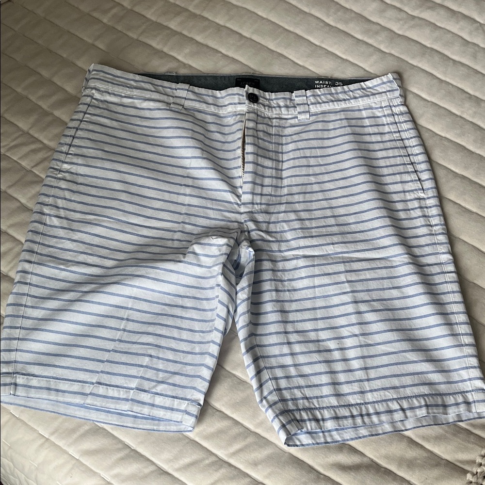 J. Crew Blue and White Striped Flat Front Men Shorts